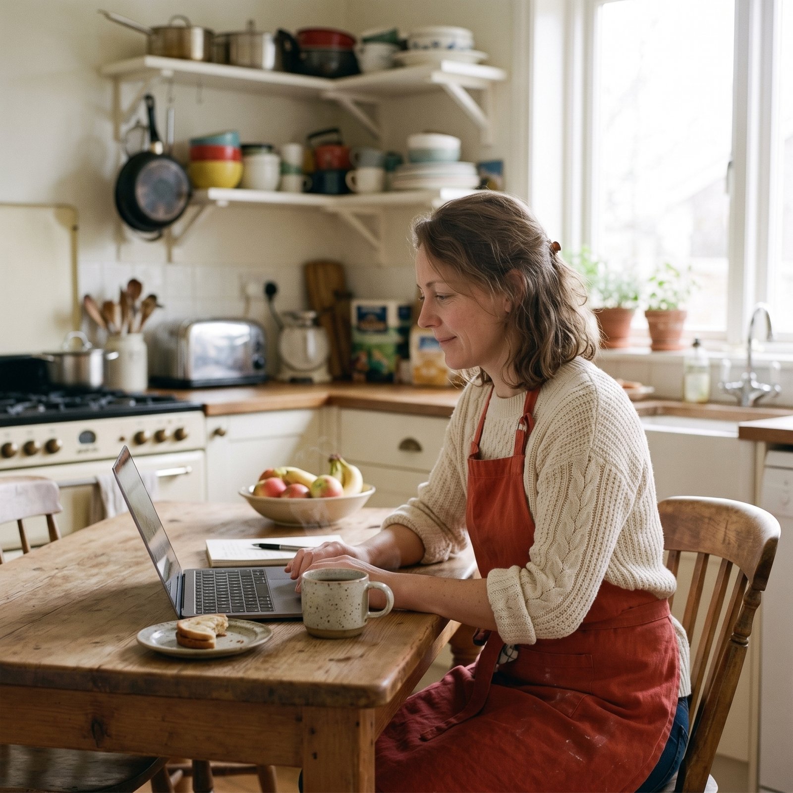 A person sitting at a cozy kitchen table